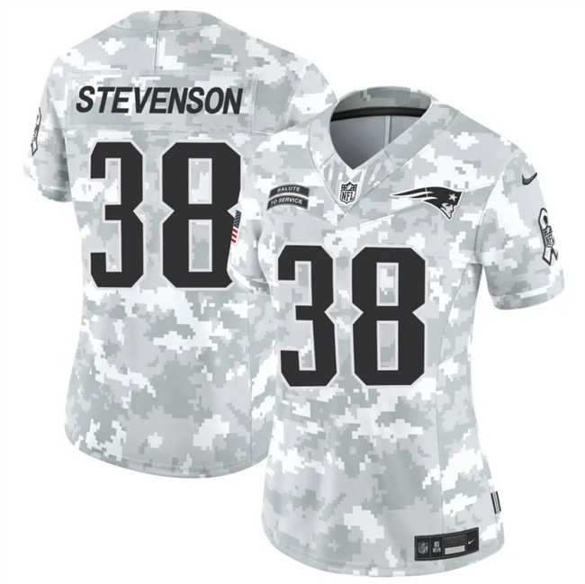 Womens New England Patriots #38 Rhamondre Stevenson 2024 F.U.S.E Arctic Camo Salute To Service Limited Stitched Jersey Dzhi